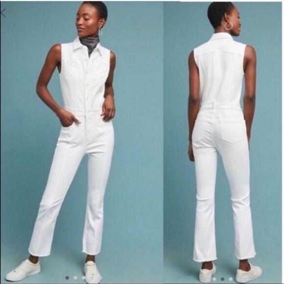 New! Pilcro by Anthropologie White Denim Jumpsuit. - Picture 1 of 13